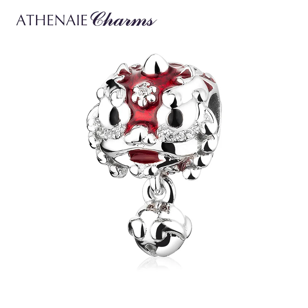 ATHENAIE Chinese Lion  Charms 925 Sterling Silver Clear CZ Mixed Enamel New Year Beads fit Women Bracelet Bangle Necklace