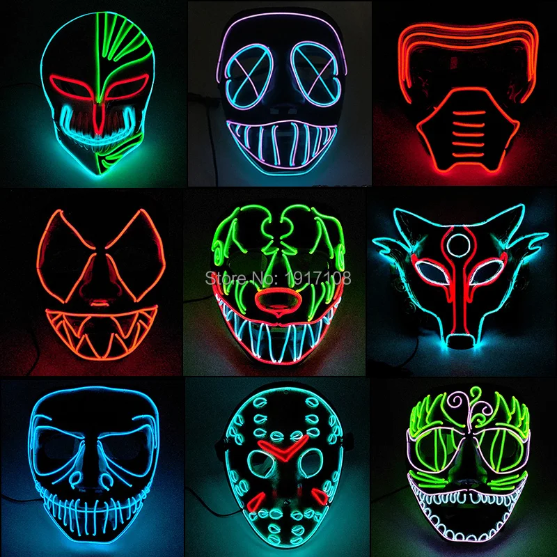 Hot sales EL Wire Glowing Mask Nenon Light up Costume Mask LED Party Mask for Scary Theme Cosplay Mask Decoration