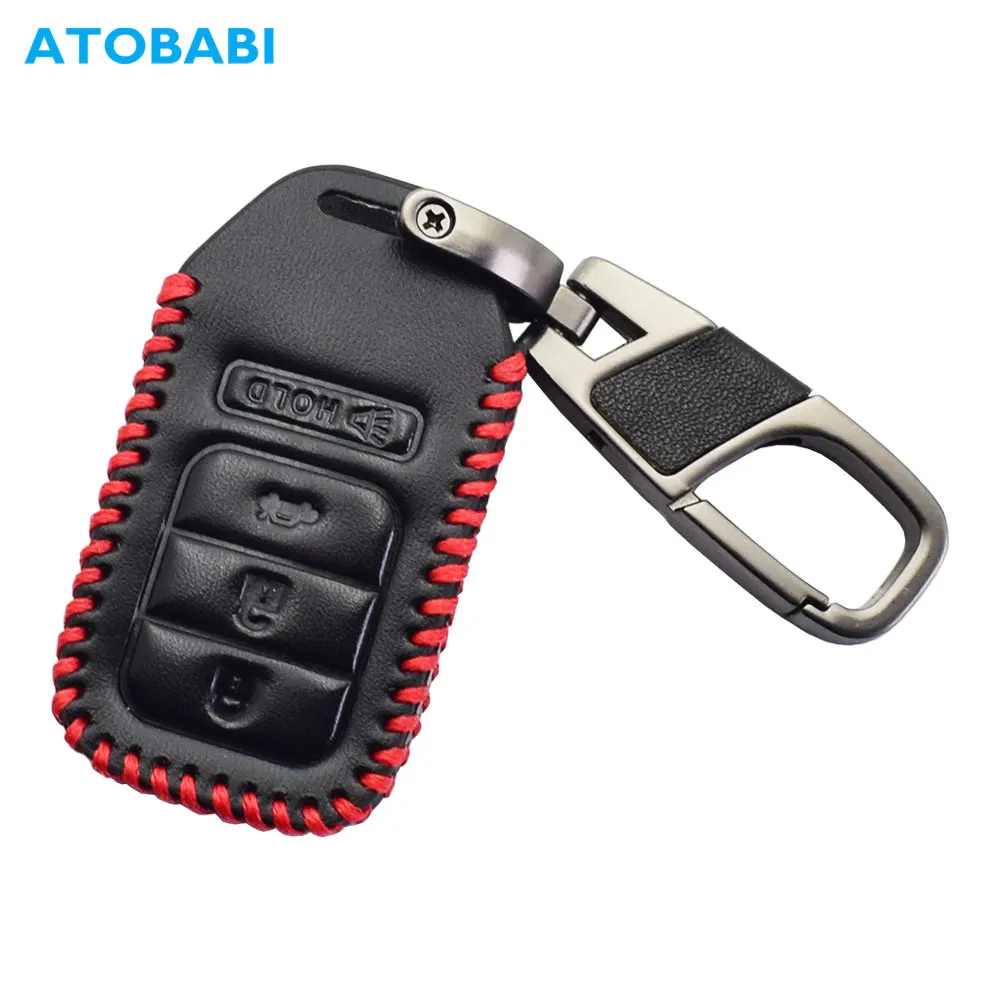 Leather Car Key Cover For Honda Civic Fit Accord Pilot CR-V 2019 4 Buttons Smart Keychain Holder Remote Control Protector Case