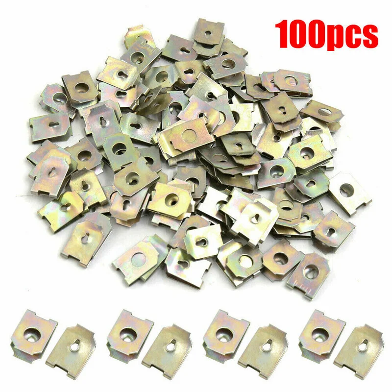 100pcs U-Type Gasket Clips Spring Metal Car Door Panel Spire Trim Fixed Screws Universal Automotive Tools Car Accessories