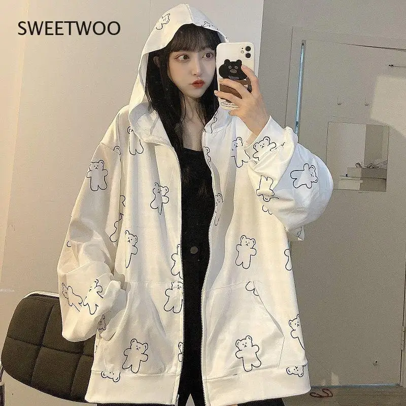 

Kawaii Hoodies Women Korean Style Zip Up Hoodie 2021 Fashion Ladies Sweatshirt Long Sleeve Cute Top Harajuku Pullover
