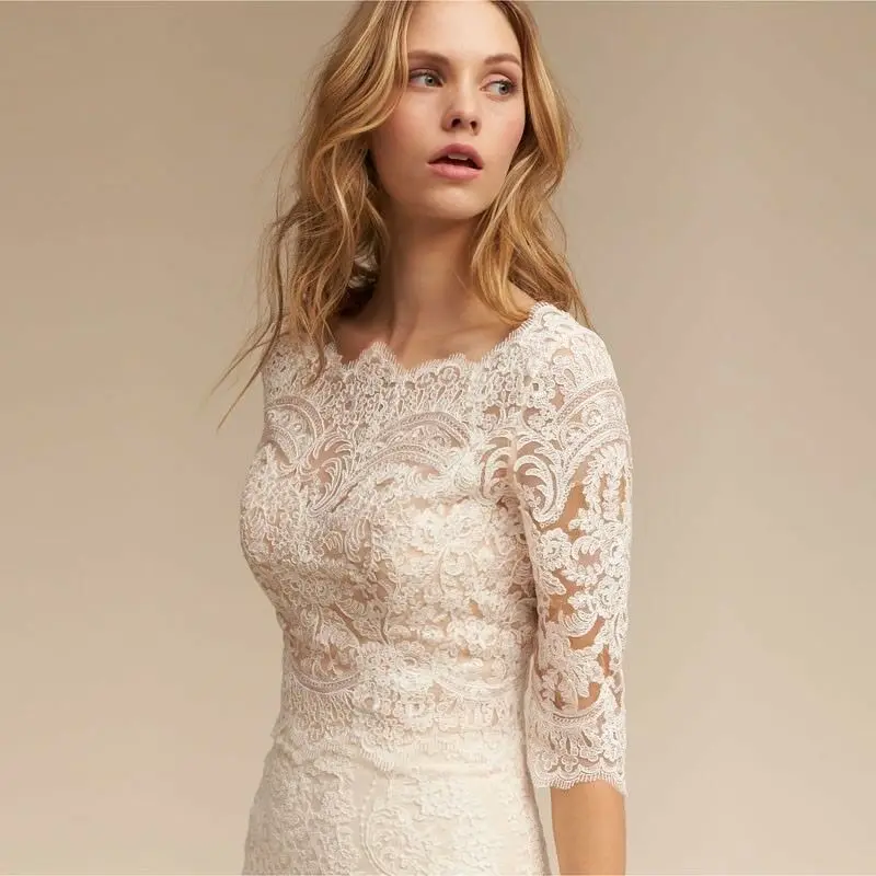 White Ivory Bolero Wedding Bridal Jacket Half Sleeve Lace Applique Elegant Wraps