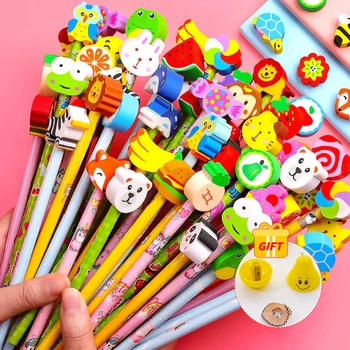 20 Pz/lotto Cute Cartoon HB Matite Con Kawaii Gomma Testa per Cancelleria Per Bambini Bambini Disegno Scrittura Penna Materiale Scolastico