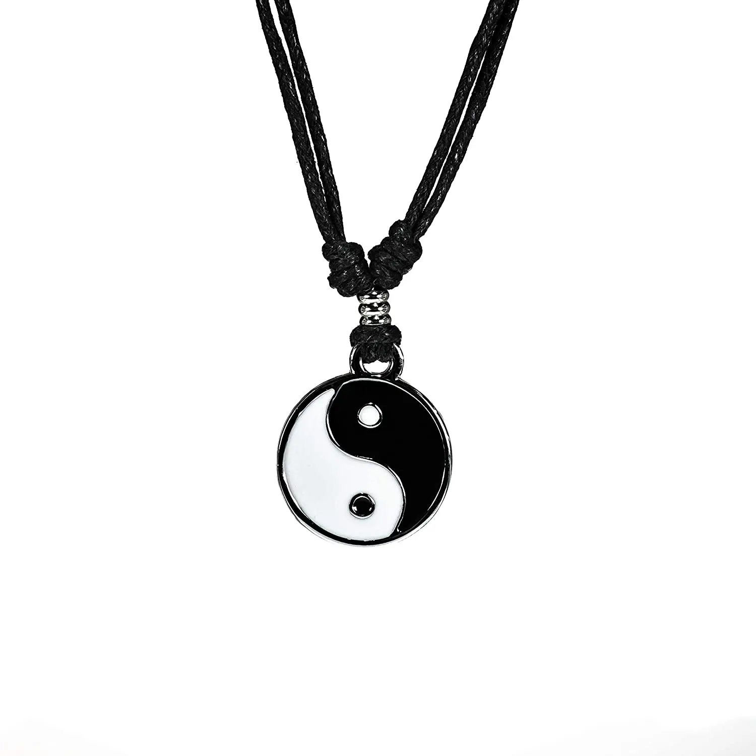 Yin Yang Pendant on Adjustable Black Leather Rope Cord Necklace