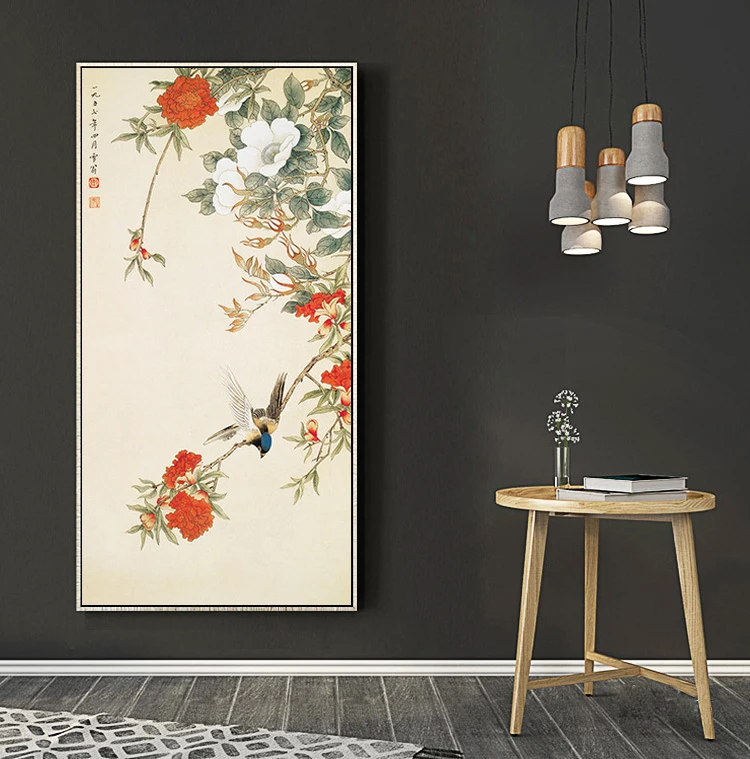 Chinese Style Flowers and Bird Canvas Painting Bird Singing on Plum Blossom Artistic Wall Art Picture Posters for Home Decor