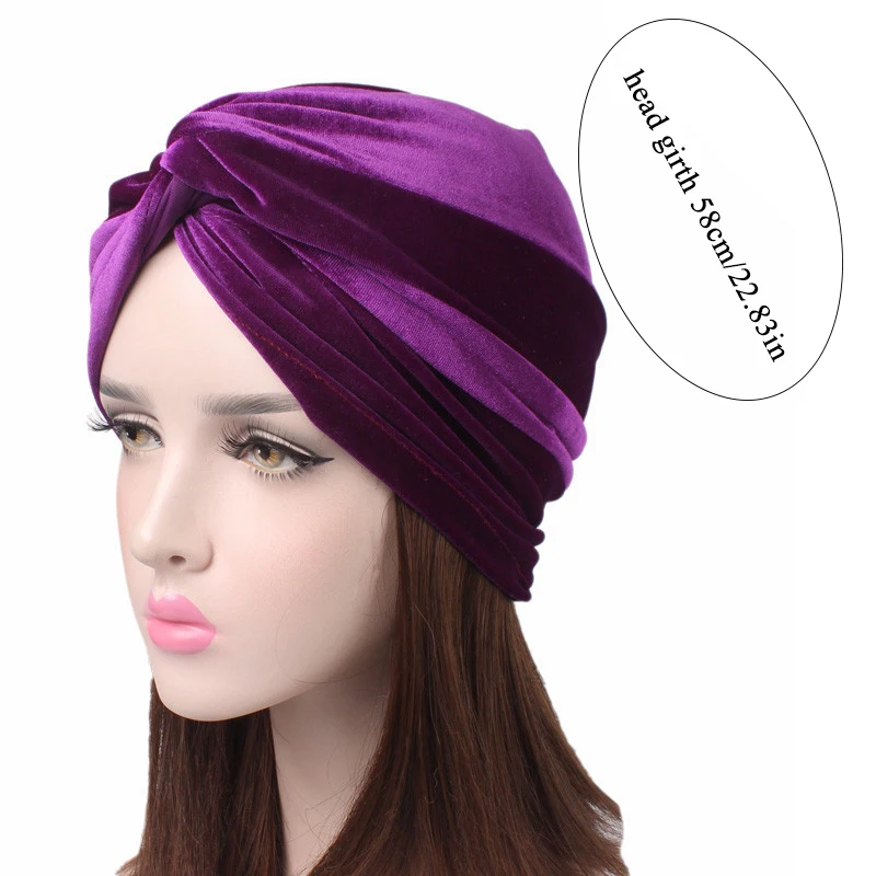 2020 New Women Velvet Turban Hat Headband Muslim Hijab Caps Female Soft Bandana Headband Hijabs Head Wrap Hair Accessories