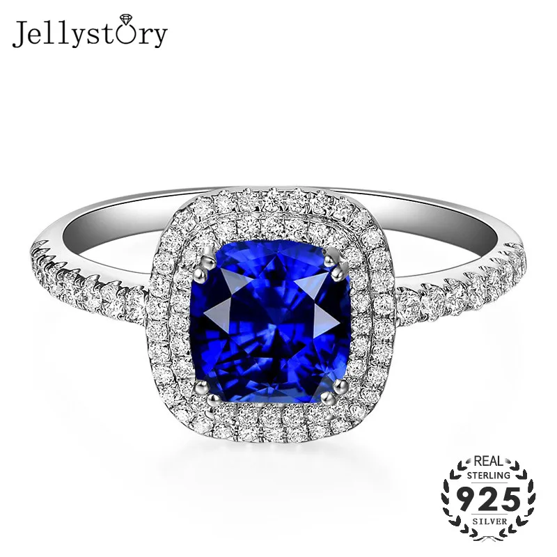 

Классические кольца Jellystory из серебра 925 пробы с геометрической формой Синим Сапфиром И драгоценным камнем Открытое кольцо для женщин Подарки на вечерние ювелирные изделия