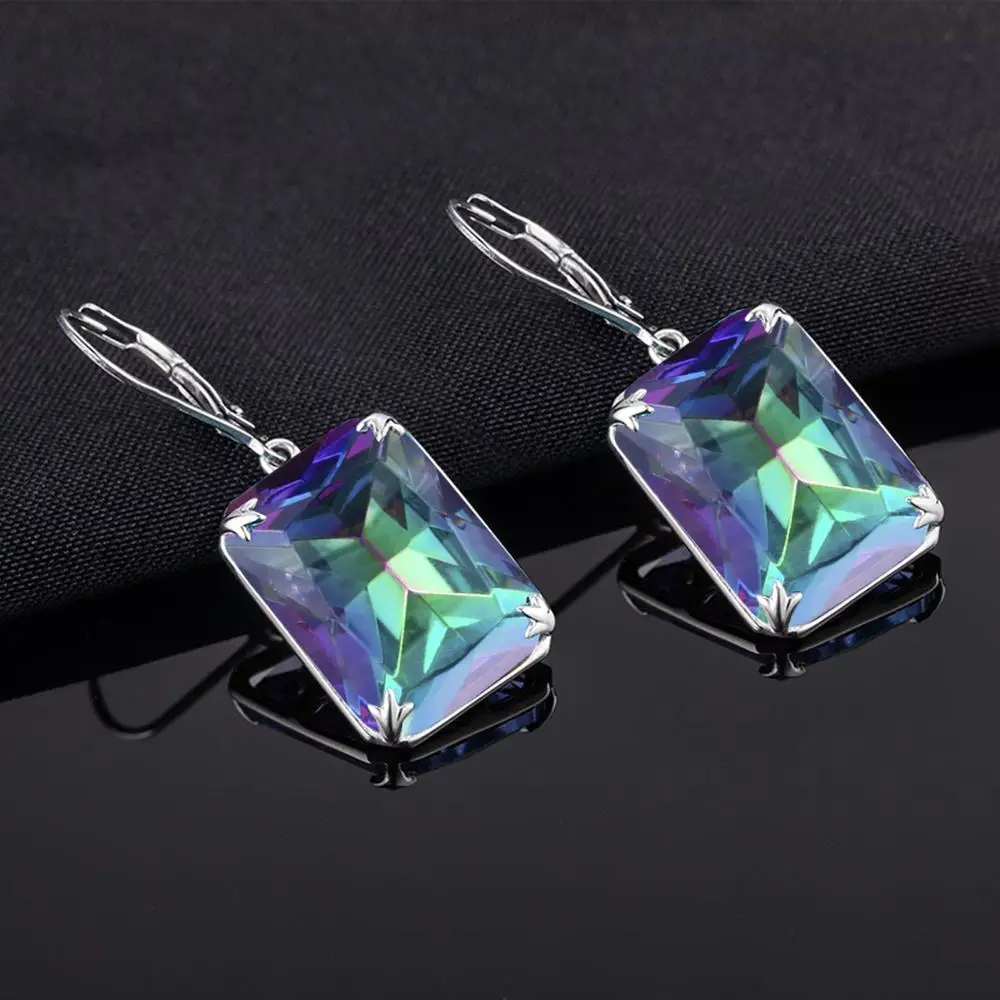 Earring Silver 925 Mystic topaz Earings Fashion Jewelry 2023 Bohemia Rectangle Gemstone Rainbow Topaz Wedding Jewelry For Women