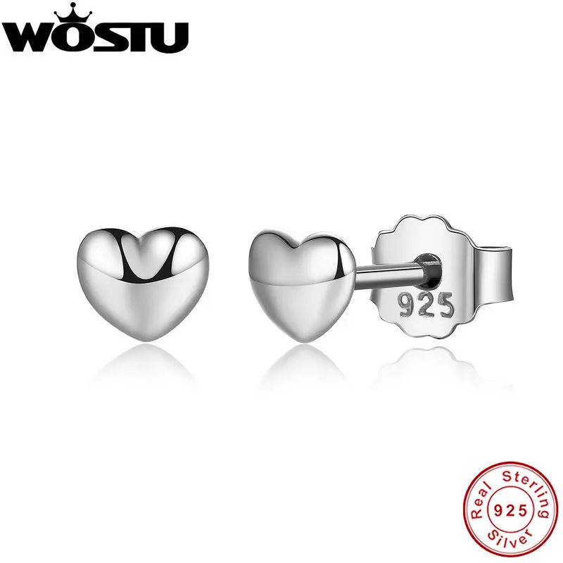 WOSTU Brand Genuine 100% 925 Sterling Silver Petite Hearts Stud Earrings For Women Authentic Original Jewelry Gift XCHS441