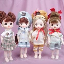 Cute Face 1/12 BJD Doll 16cm School Suit 13 Joint Dolls Mini Blue EyesToy Little Girl JK Dress Make Up Toys Girls Gift Dolls