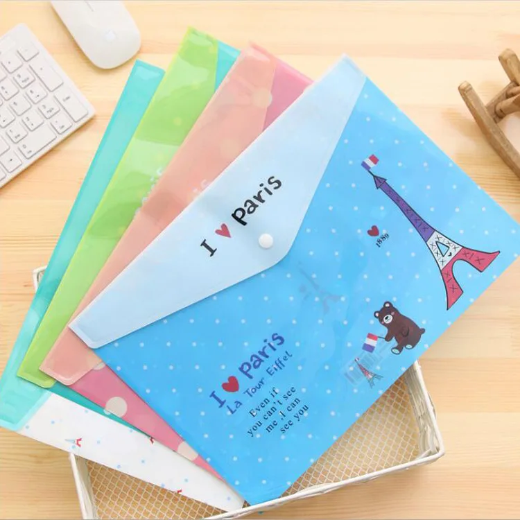 20PCS Creative Stationery Cartoon File Holder Cute Snap PVC File Bag A4 File Holder Student Supplies