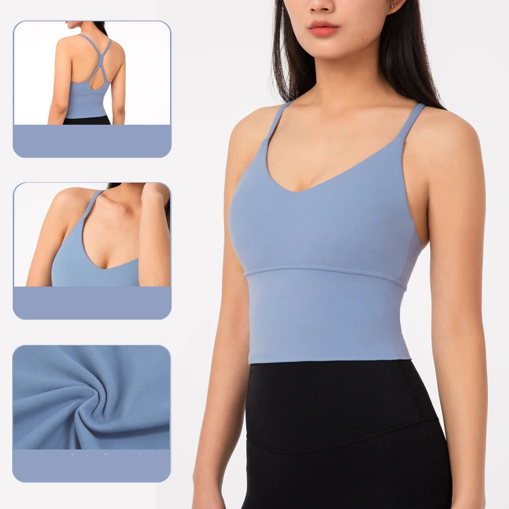 Vnazvnasi Push-up Yoga Vest Sexy Backless Running tops Quick Dry Anti-friction Gym Bra V-neck Padded Female Fitness Tops