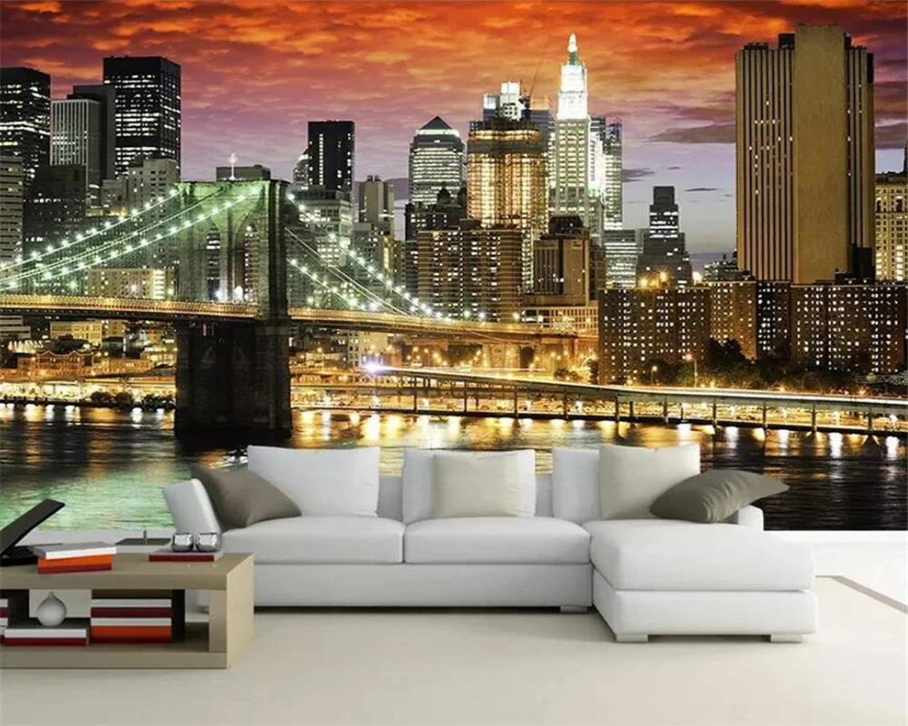 

beibehang Customized modern city night photography background study room living room decoration waterproof wallpaper