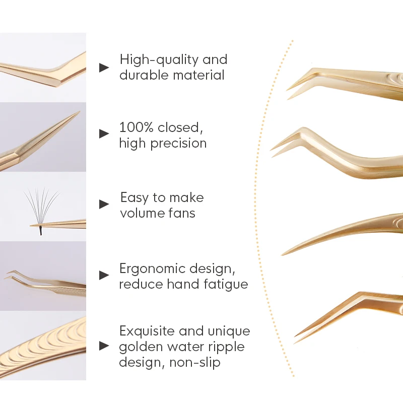 SENIELspatule-Pince à épiler en bois doré pour extension de cils Bergame, pince à épiler incurvée antistatique, super précision, 1PC