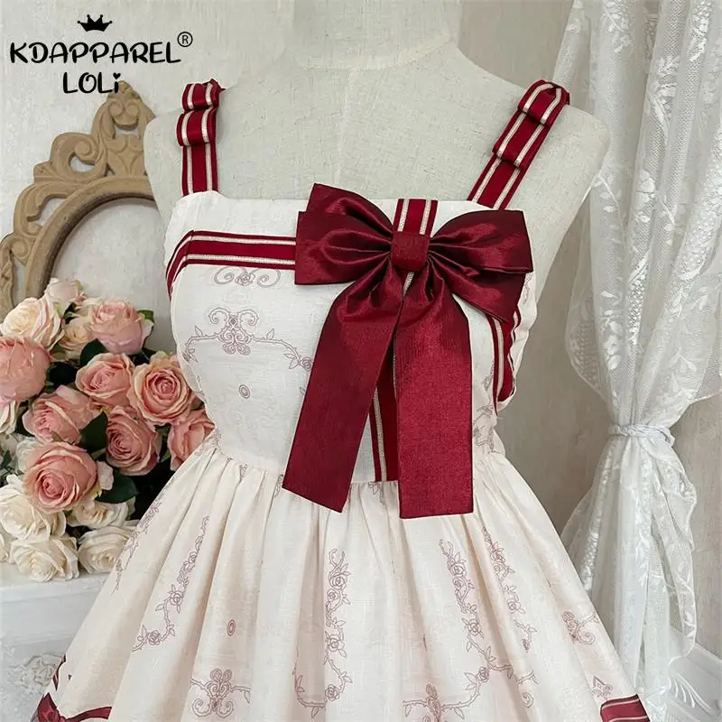 Beige Lolita Sleeveless JSK Dress Sweet Women High School Teenage Girls Cartoon Bear Print Birthday Tea Party Short Jacket Suit