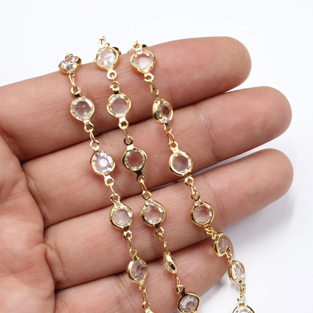 Apdgg 1 Meter 6Mm Clear Crystal Vergulde Koperen Mode Bezel Set Ketting Paperclip Hals Ketting Parel Ketting Maken diy