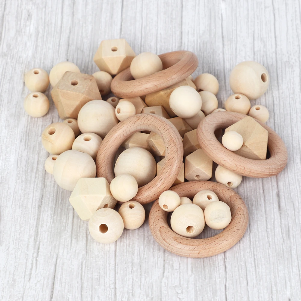 TYRY.HU Wooden Beads Beech Teether Beads Making Bracelet Pacifier Chain Accessories For Children Wood Tiny Rod Baby Teether toys