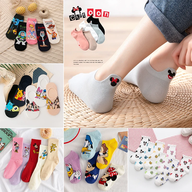 

Girl cartoon Disney sweet and cute solid color Mickey Minnie Dais Donald Duck cotton sweat-absorbent tube socks sports socks