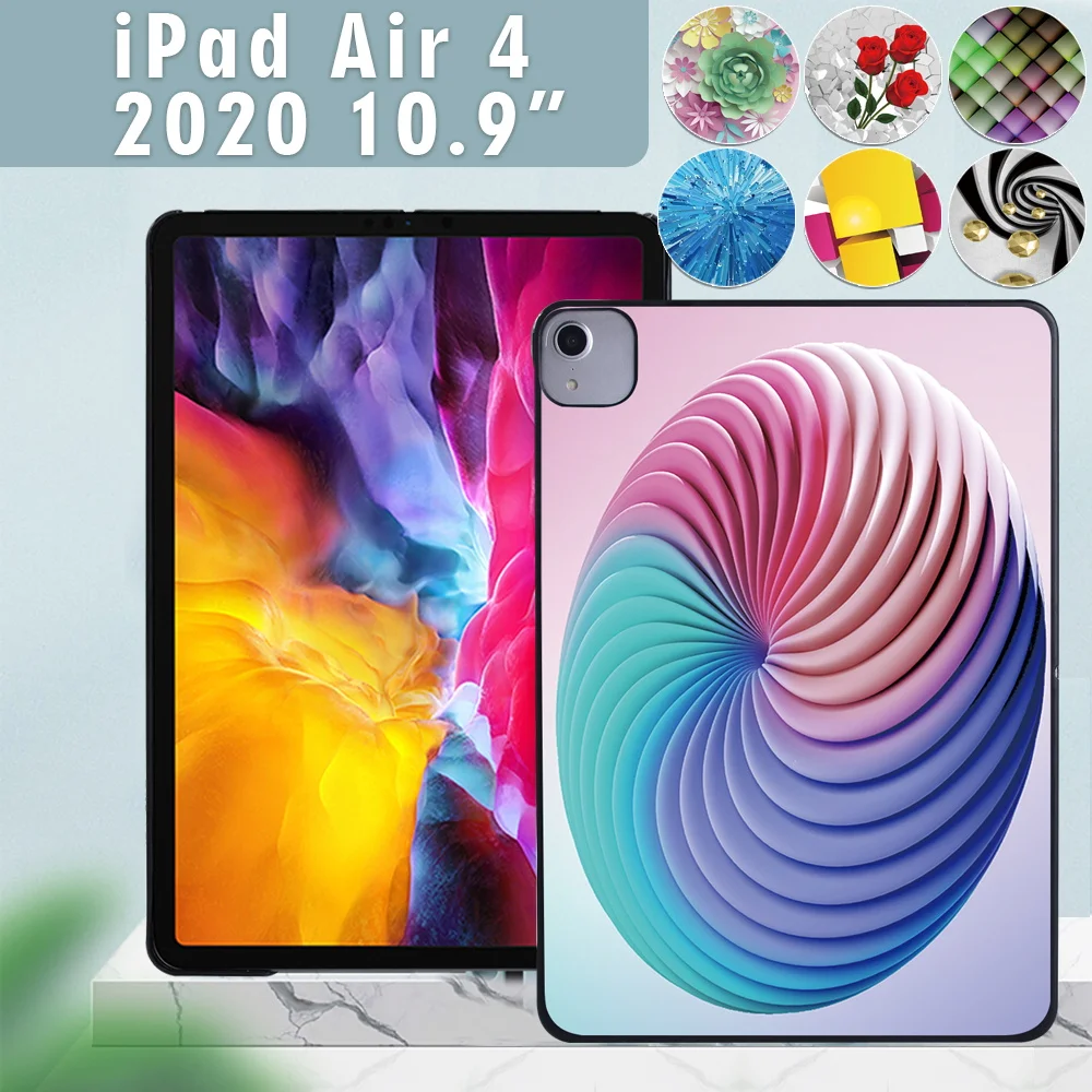 Slim Tablet Case for Apple IPad Air 4 10.9 Inch 2020 Drop-Proof 3D Print Pattern High Quality Hard Shell Back Case + Free Stylus