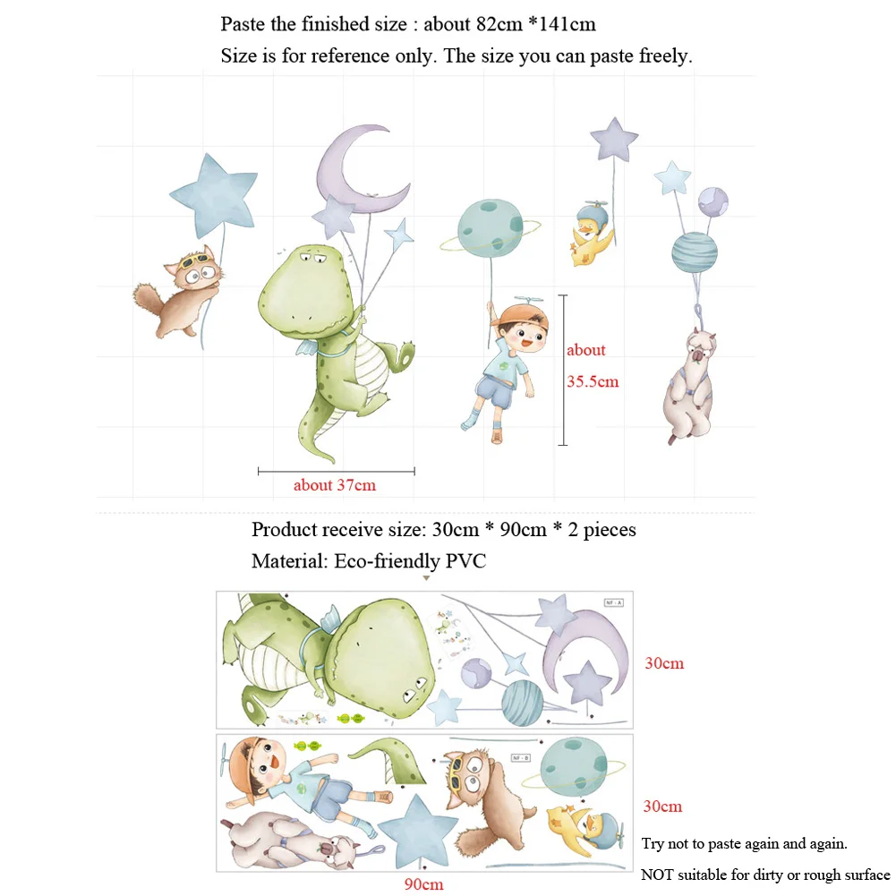 Cartoon Animals Dinosaur Cat Alpaca Wall Sticker For Baby Kids Room Decor Bedroom Background Wallpaper Home Decoration Stickers