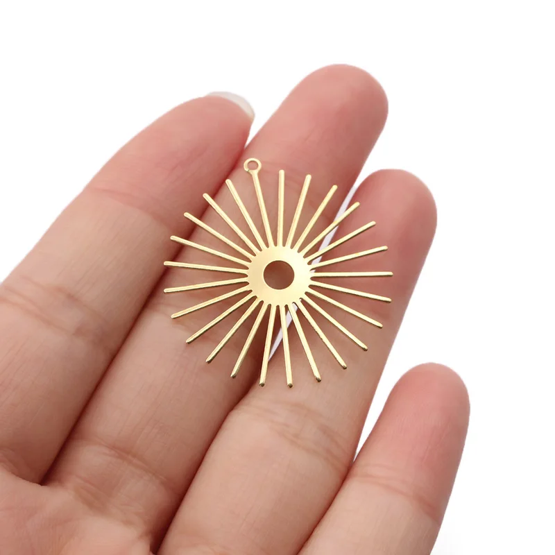 10pcs/lot Raw Brass Sun Flower Charms Pendant For DIY Necklace Earrings Craft Jewelry Findings Handmade Making Supplies