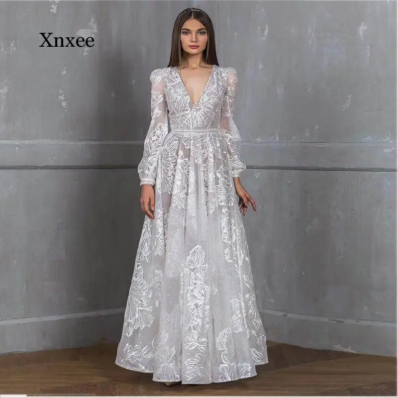 Women Wedding White Lace Dress Elegant Long Gowns Romantic V-Neck Maxi Backless Dress Evening Club Party Dresses Female Vestidos