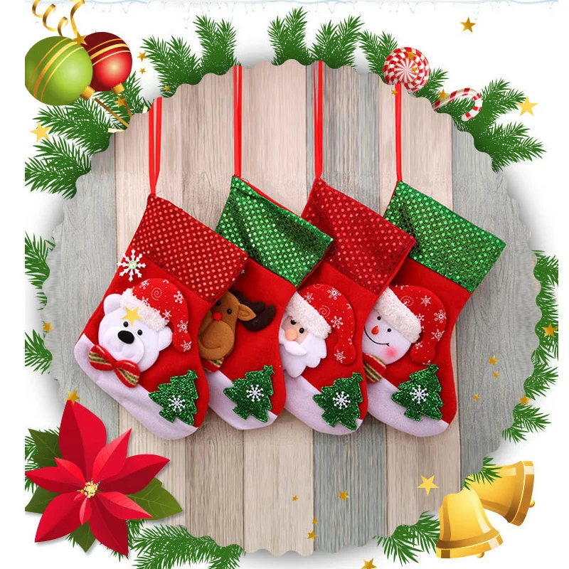 New Christmas Stocking Socks Gift Candy Bag Snowman Santa Elk Pattern Xmas Tree Hanging Ornament Party Home Fireplace Decoration