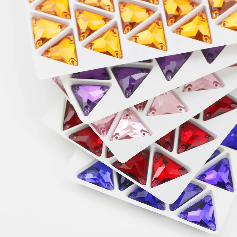 

ALL Size Full color Sewn on rhinestones stained glass crystal DIY clothing accessories flat bottom triangle rhinestones