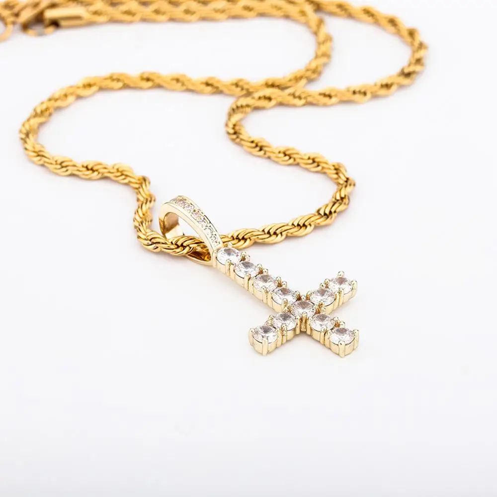 TOPGRILLZ New Upside Down CROSS Pendant High Quality Iced Out Cubic Zirconia Men\'s Necklace Hip Hop Fashion Jewelry For Gift