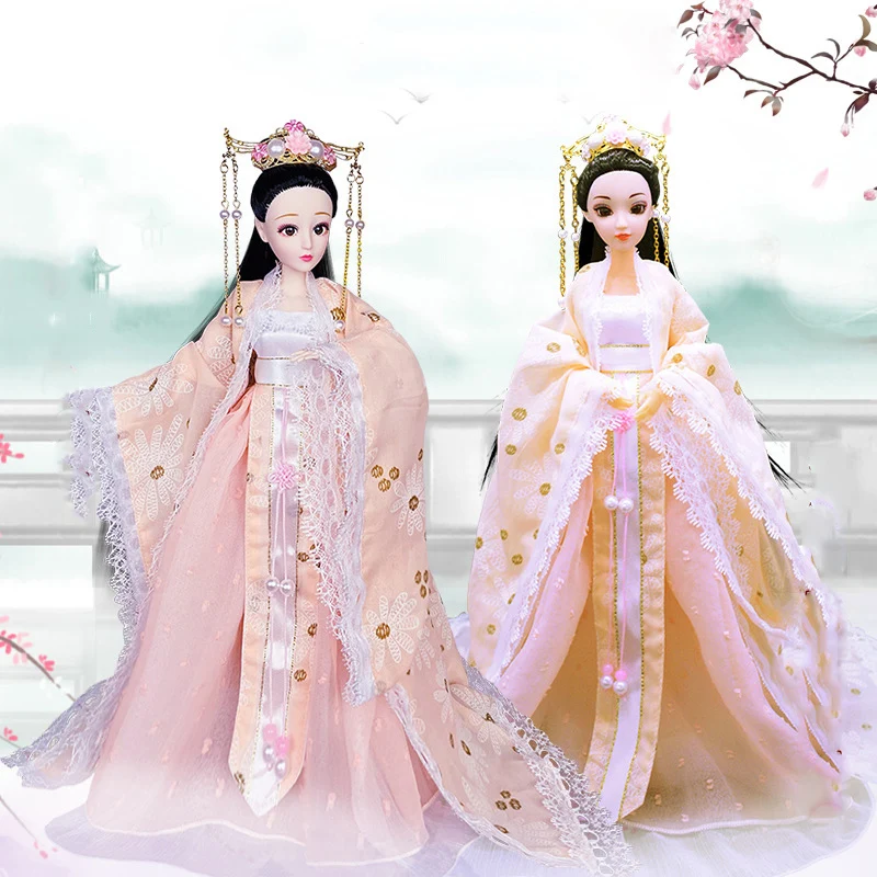 

1/6 Scale 30cm Ancient Costume Hanfu Dress Long Hair Fairy Princess Barbi Doll Joints Body Model Toy Gift For Girl C1250