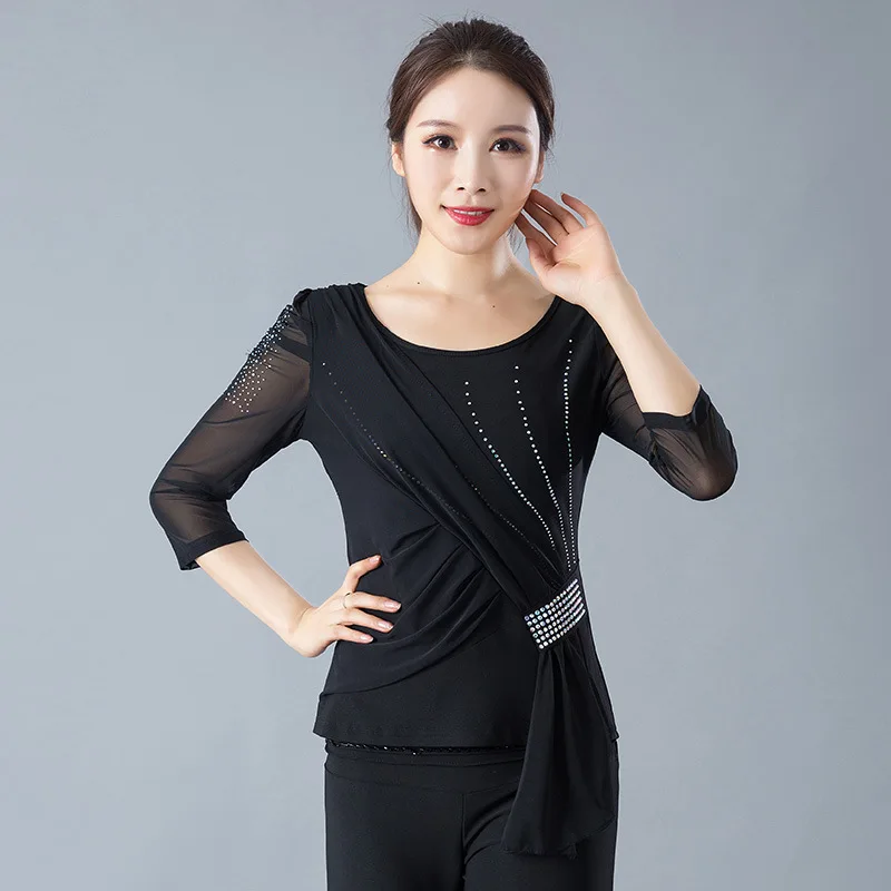 Neue Frauen Walzer Ballsaal Dance Tops Frauen Erwachsene Moderne Standard Tango Latin Dancewear Leistung Blusen Nahen Sleeve