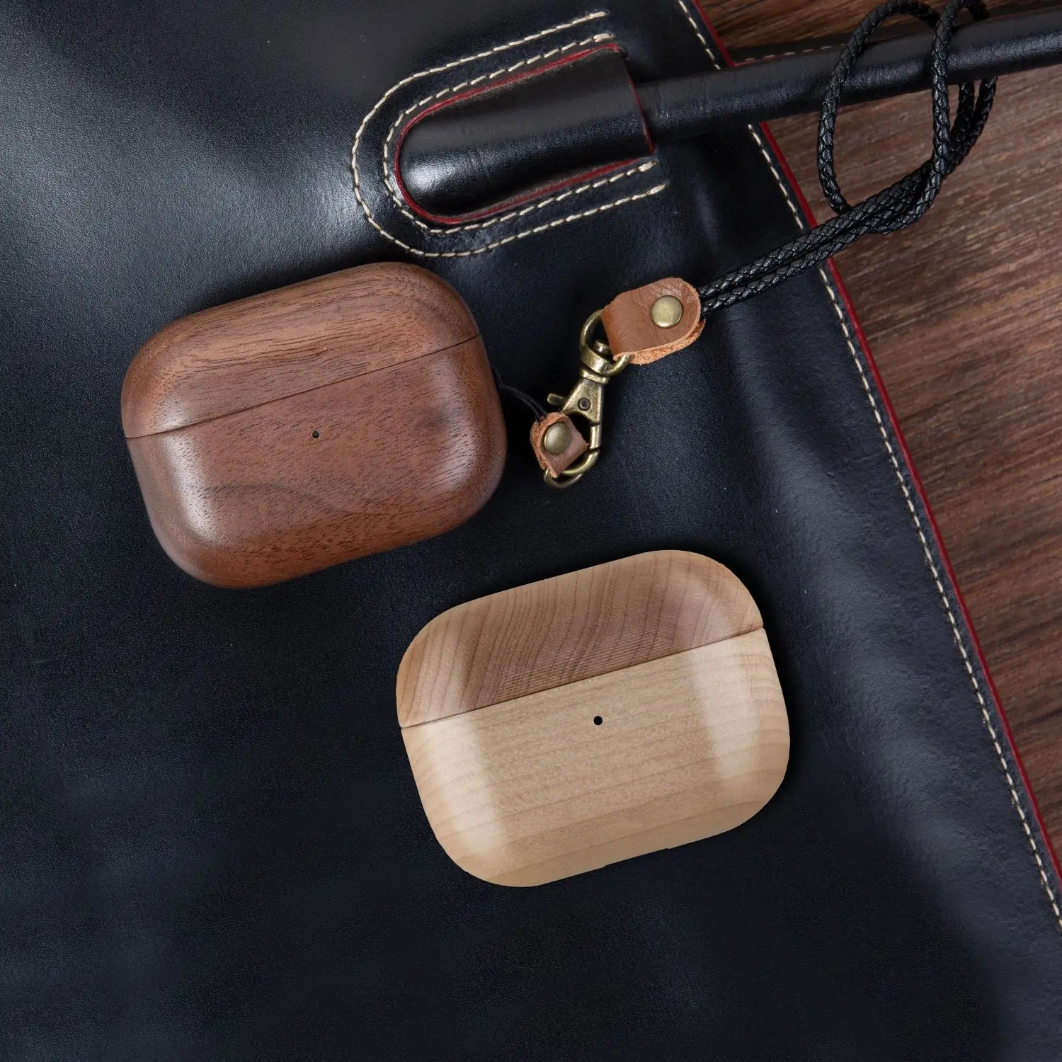 Genuine Real Wood Airpods Pro Case Rugged Earphone Case For Airpods Pro 3 Case Wood Wireless Charging Lanyard For Keys