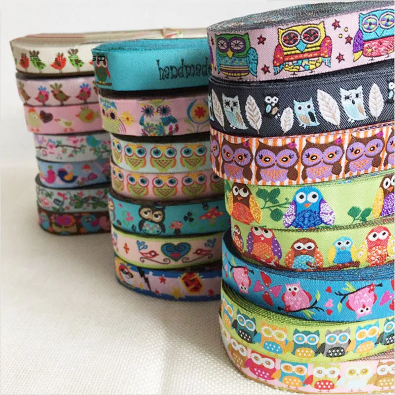 

New100%Polyester Birds/Owl Style Woven Jacquard Ribbon 5/8 '(16 mmx10yards) For DIY Dog Collar And Hats Home Textile Accessories