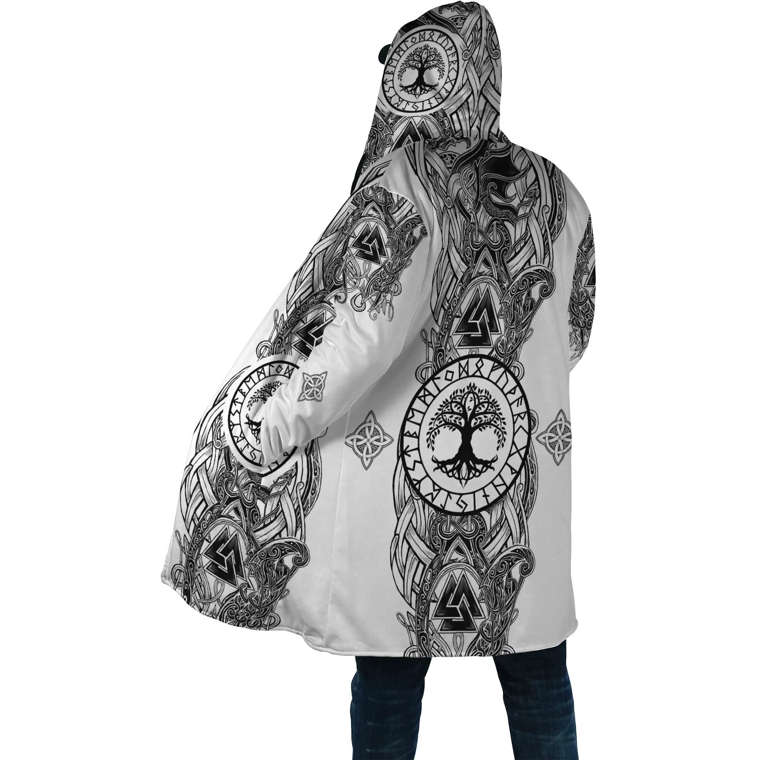 2025 Winter Fashion Mens Cloak Odin Raven Tattoo 3D Printing Fleece Hooded cloak Unisex Casual Thick Warm Cape coat PJ-01