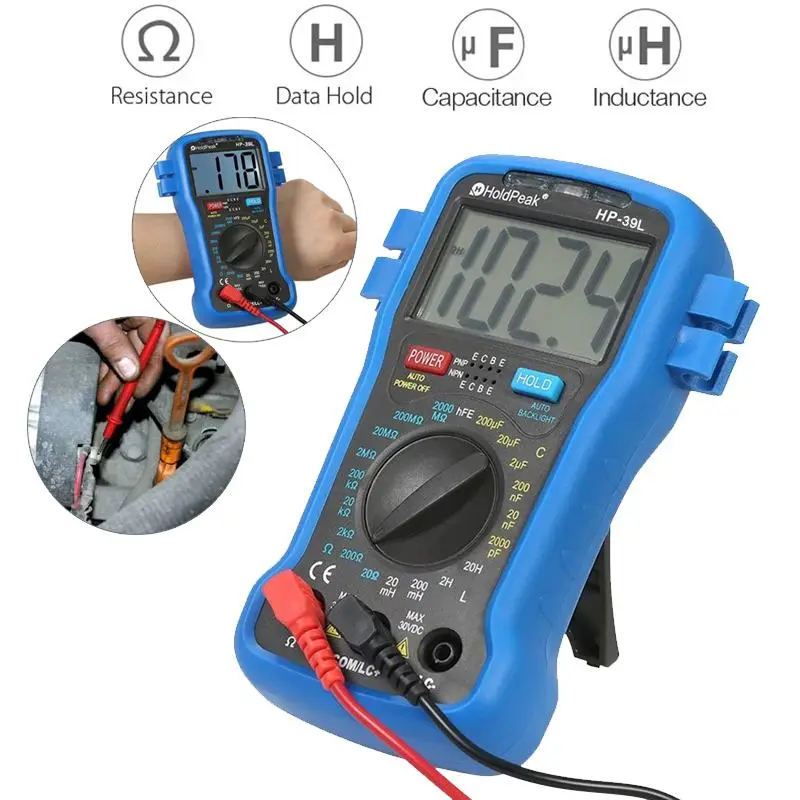 HoldPeak HP-39L Backlight LCD Mini Digital LCR Meter Resistance Capacitance Inductance Tester Transistor hFE Tester dropshipping