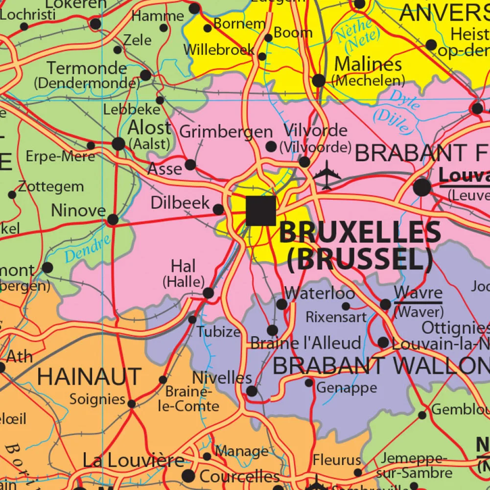 Mapa de transporte de Bélgica en francés, lienzo no tejido, póster grande, decoración del hogar, suministros escolares, 7x5 pies