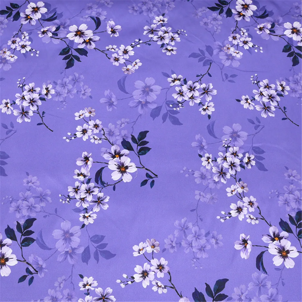 Tela satinada elástica de seda pura elegante y suave con estampado de flores violetas para mujer, encantador vestido Cheongsam, ropa interior