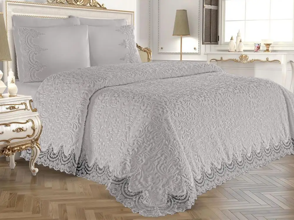 Land Of dowry French Laced Lisa Blanket Set Gray