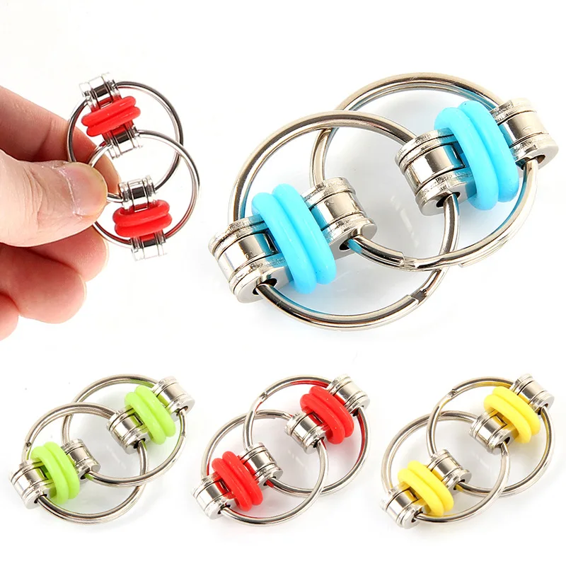 Fidget Toys Key Chain for Autism Antistress Toys Set Anti Stress Relief Bike Chain Spinner Key Metal Ring Puzzle Sensory Toys