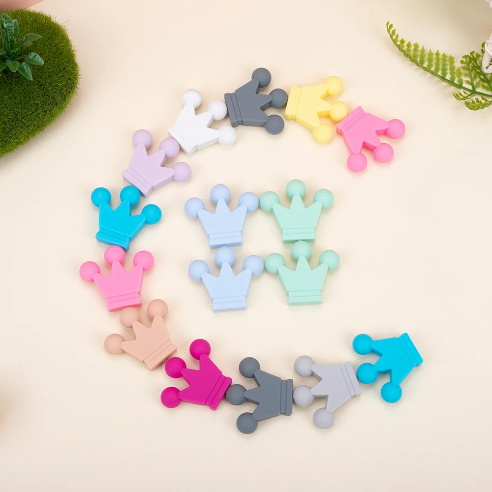 Sunrony 10pcs Crown Silicone Beads For Jewelry Making DIY Food Grade Silicone Pacifier Chain Pendant Accessories Baby Toy