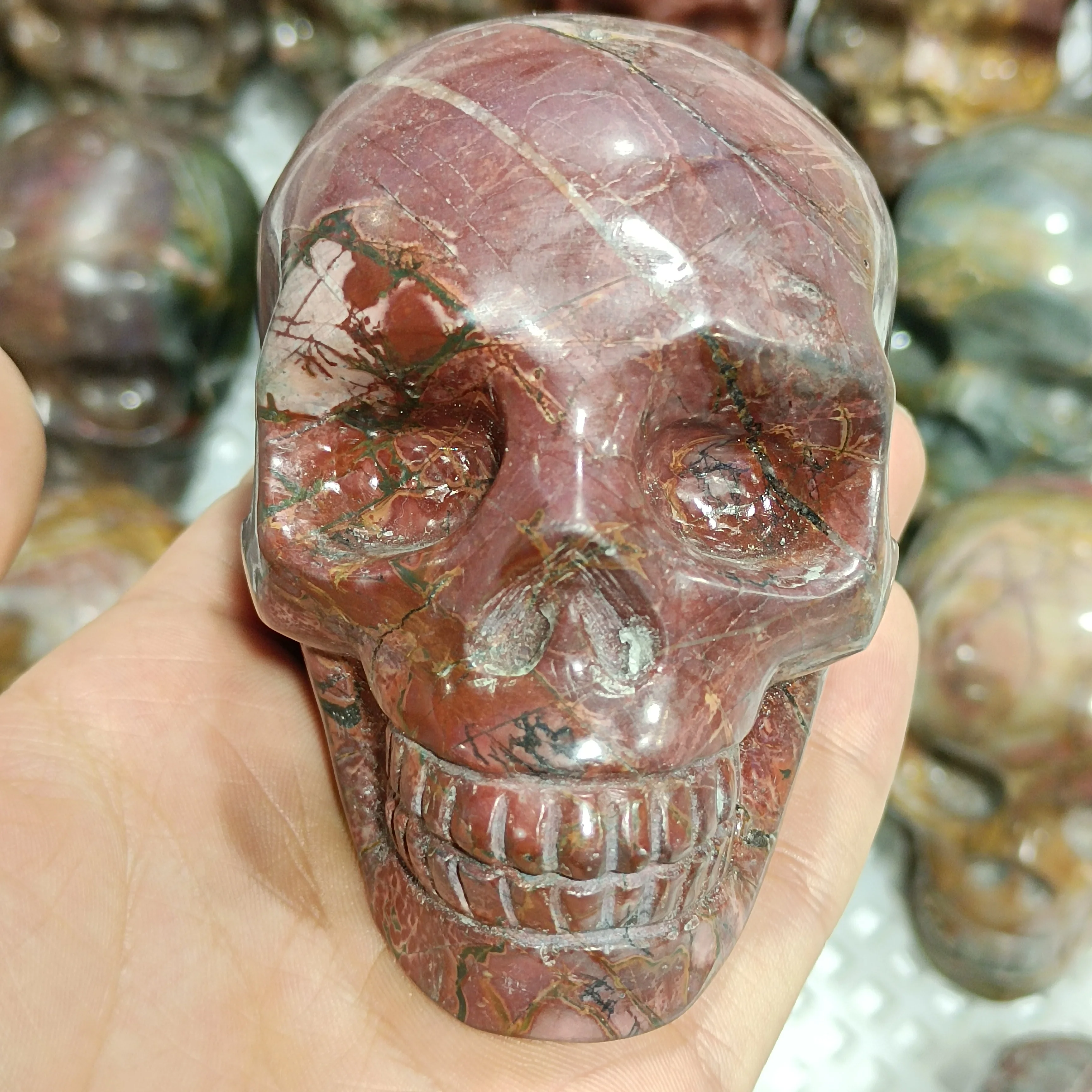 7-9cm 1pc Natural Red turquoise Quartz skull Crystal Stone hand made ghost head stone decoration Witchcraft Suppries