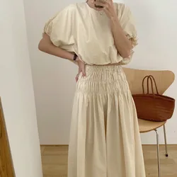 Respzed-Ensemble jupe longue plissée à taille élastique pour femme, haut court à manches bouffantes, jupe trapèze vintage, tenues d'été, 2 pièces