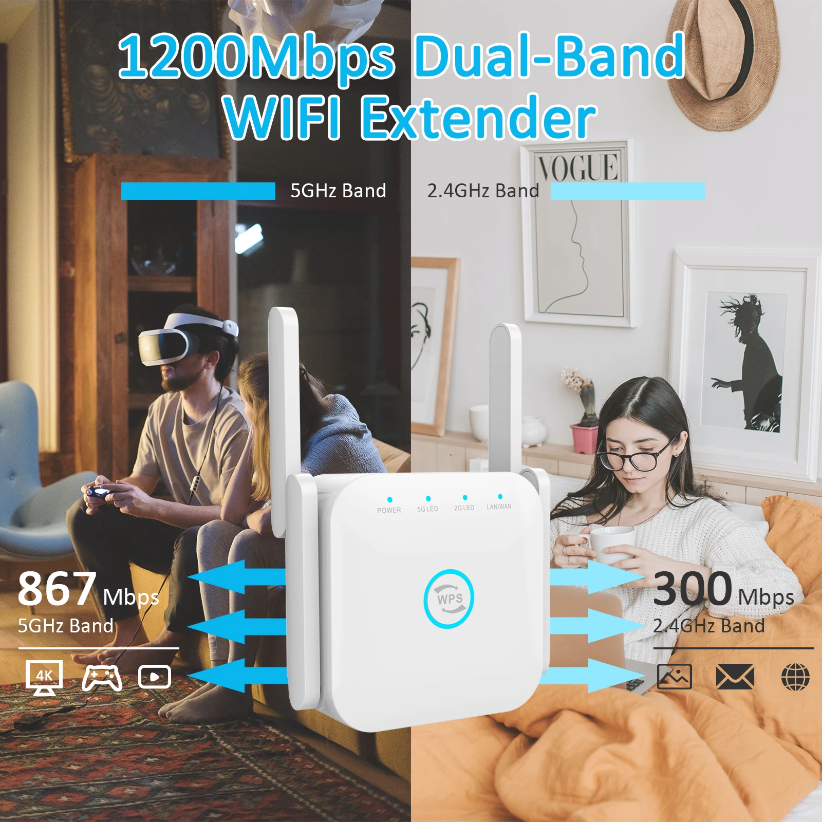 Imagem -02 - Repetidor de Wi-fi 5g para Casa Extensor de Alcance de 1200m Amplificador de Sinal da Internet