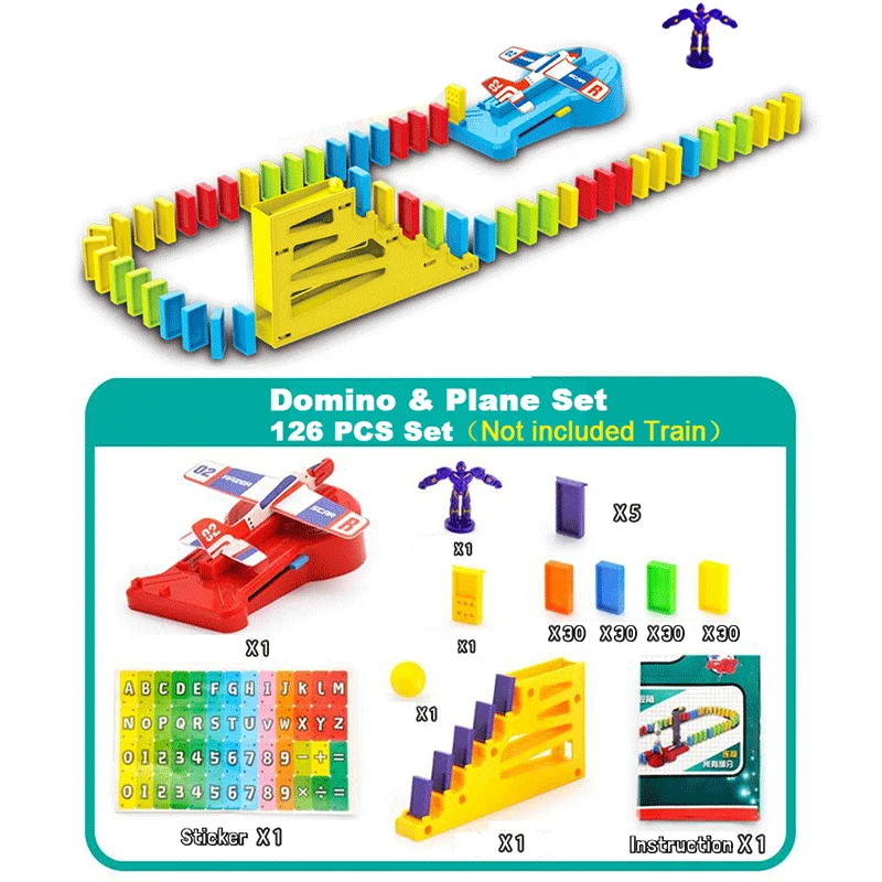 Automatically Place Domino Block Train Car sound light Plane Rocket Robot Colorful Dominoes Game Set Birthday gift for Children