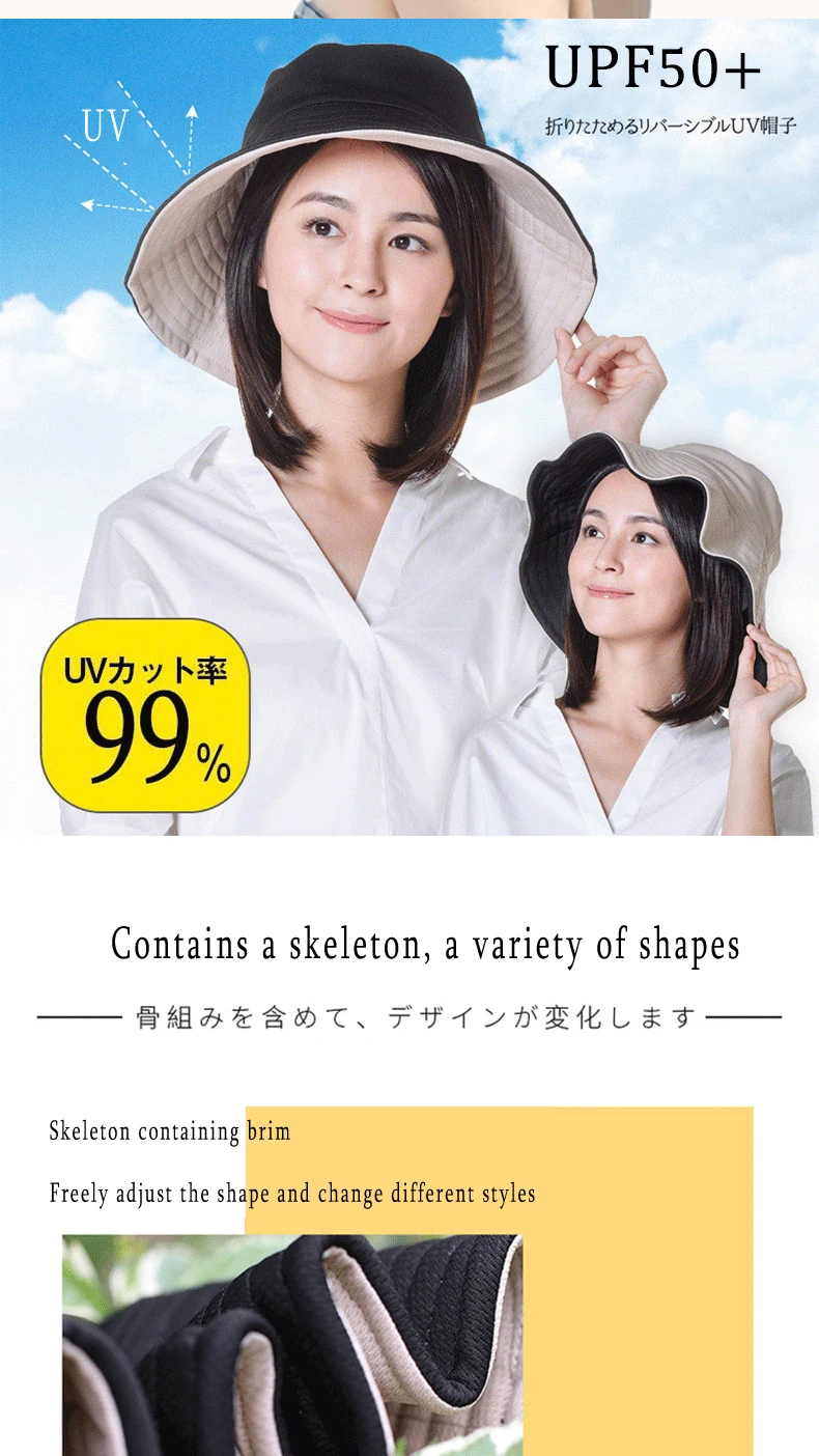 K174 Bucket Hat Doppelseitiger Panama-Hut Damen Bucket Hat Panama Sombrero Sommer Anti-UV Sonnenschutz Sonnenhut Sonnenschutzkappe – Detail 4