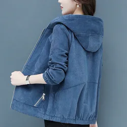 2022 New Women Corduroy Jackets Spring Autumn Solid Color Loose Outwaer Female Casual Middle-aged mother Hooded Overcoats R811