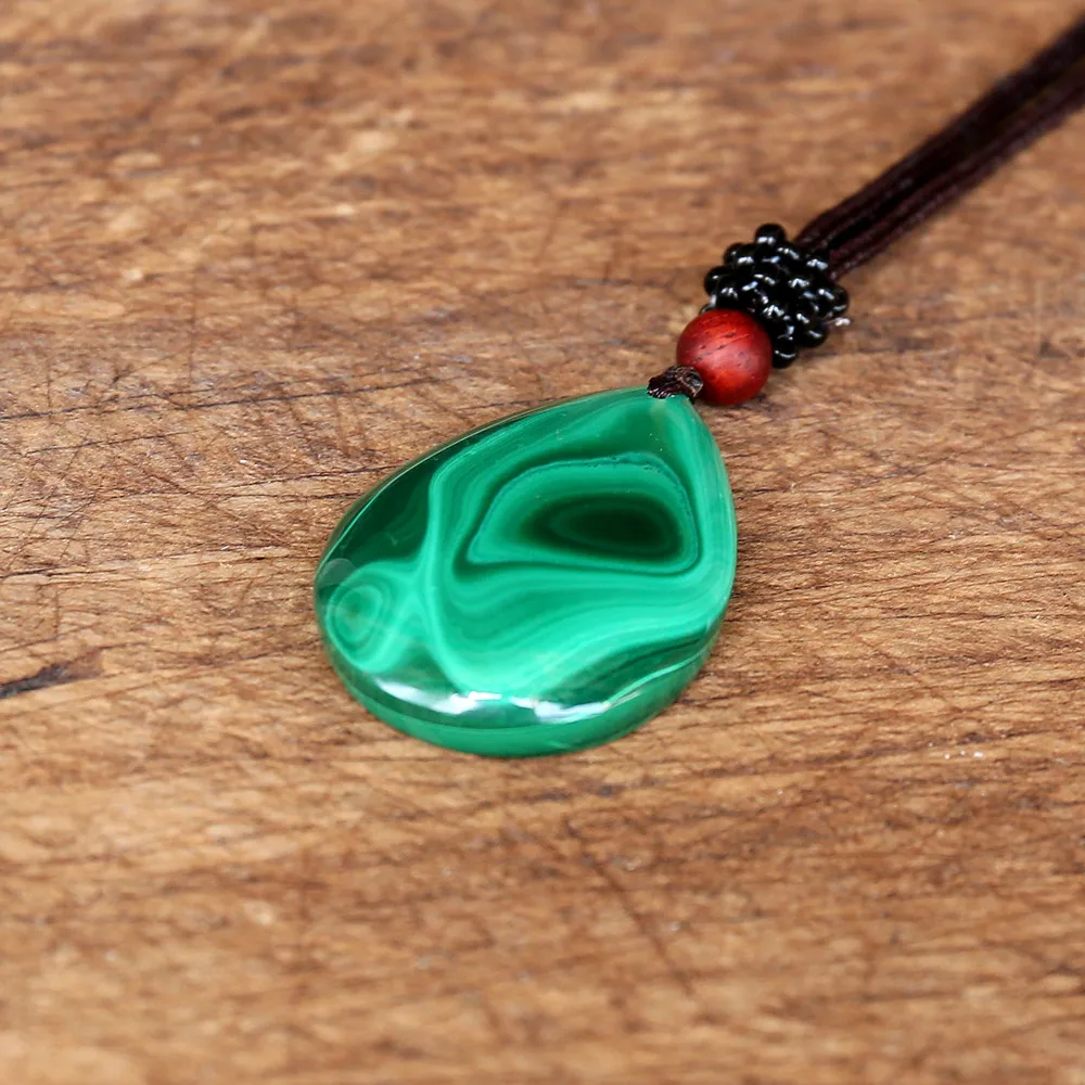 Malachite Water Drop Pendant Necklace Natural Stone Yoga Macrame Necklace Women Men Fashion Jewelry Accessories