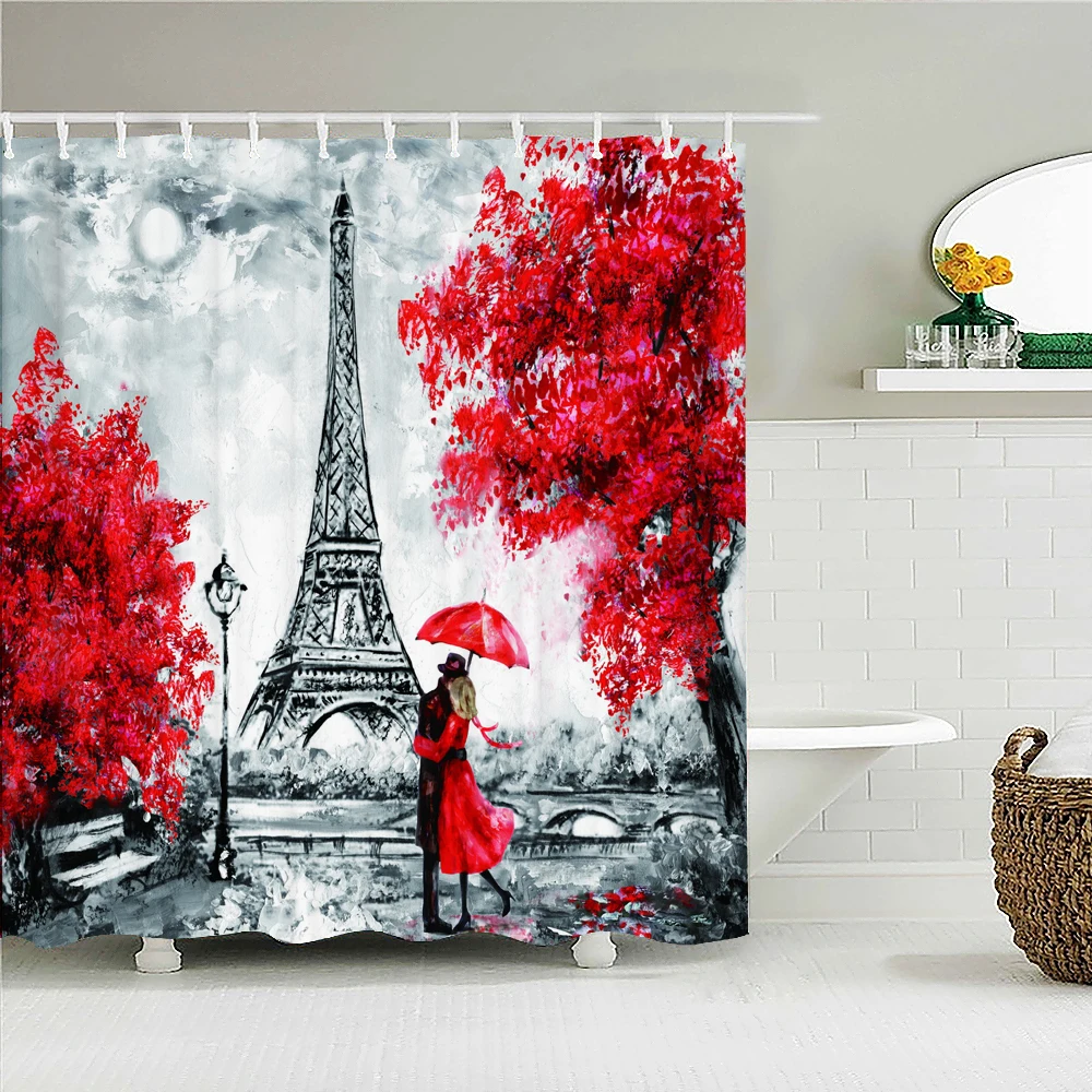 Paris Tower Paris Landscape Shower Curtains Bathroom Waterproof Bath Curtain Polyester Fabric Bathtub Bath Curtain 180*180cm