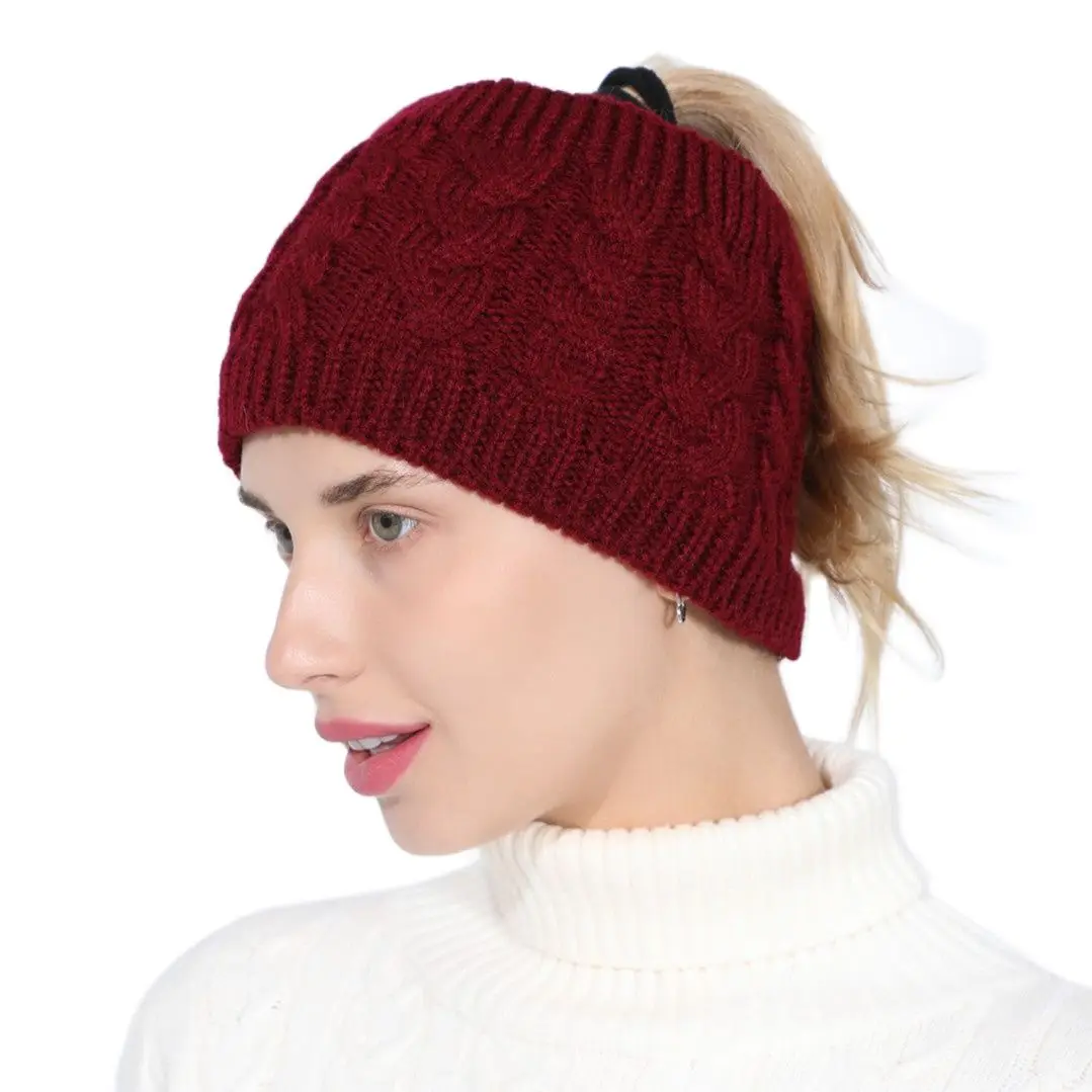 New Cool Warm Ponytail Women\'s Hat Skullies Beanies Cap Autumn Winter Lady Girl Soft Stretch Trendy Knitted Cap Hat For Women