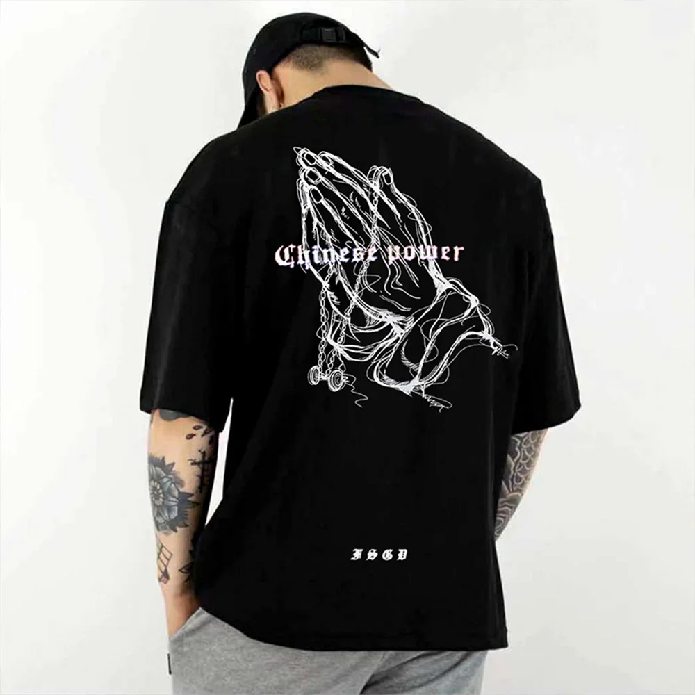 Funny Print Oversized Men T Shirt Hip-Hop Cotton T-shirt O-neck Summer Korea Male Causal Tshirts Fashion Loose Tees Streetwear